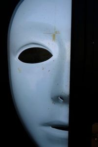 Europe, Mediterranean, Adriatic, Croatia, Hvar, door, white mask Europe, Mediterranean, Adriatic, Croatia, Hvar, door, white mask